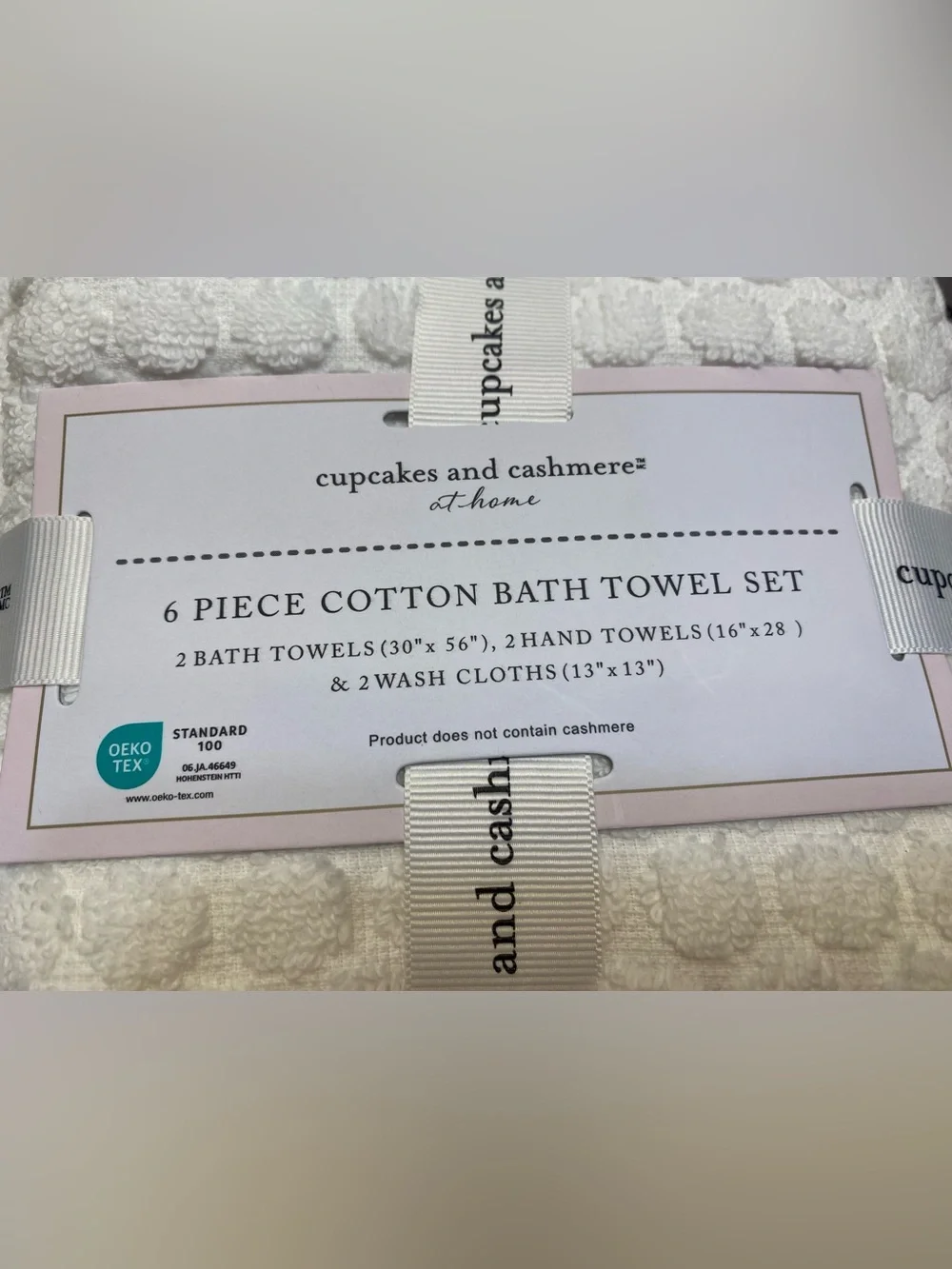 Cupcakes and Cashmere ❤️Polka dot (6) cotton Bath Towel Set White NWT